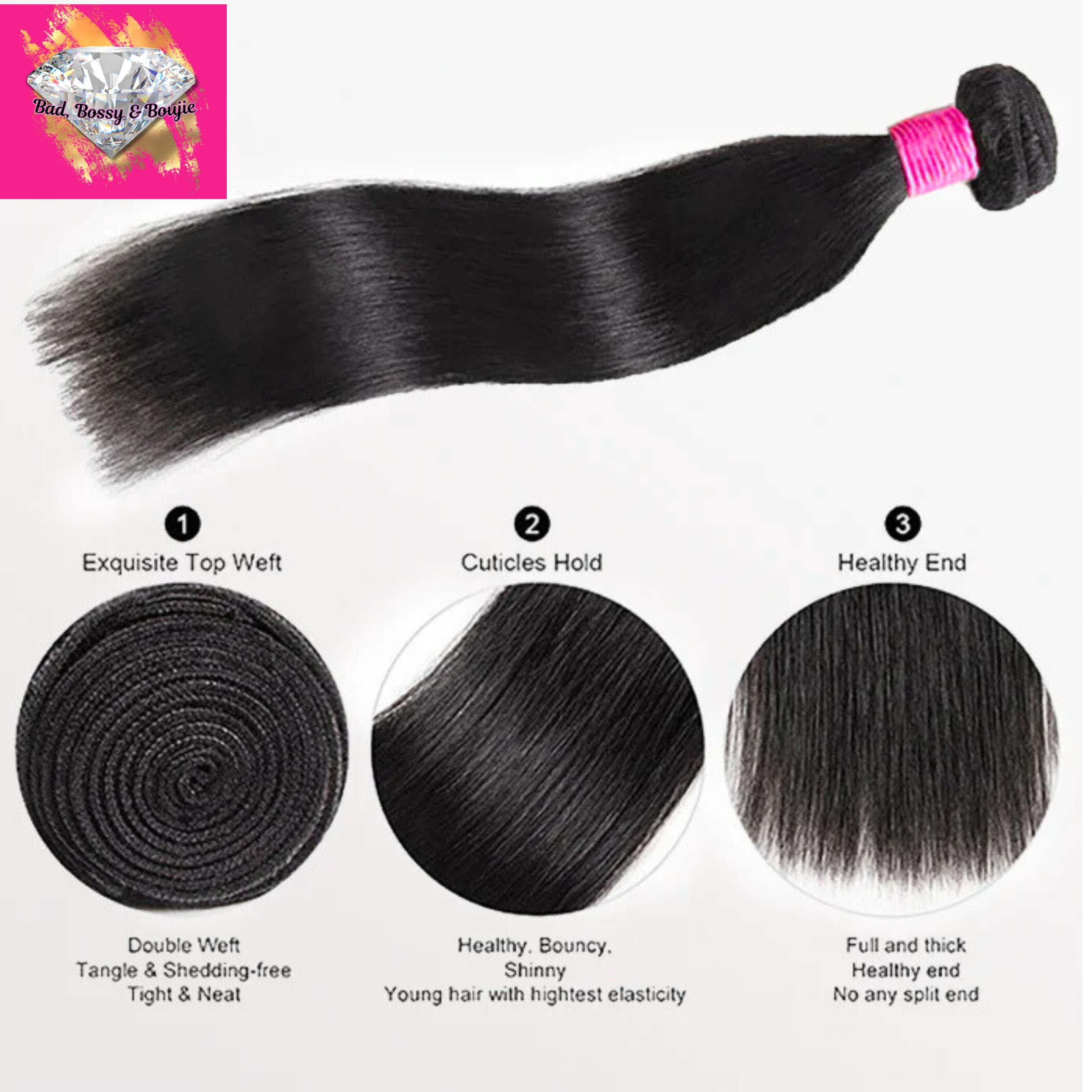 Straight Virgin Hair Natural Black.